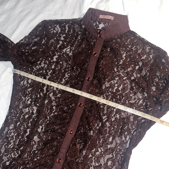 Princy by Jessica Simpson Y2K Brown Sheer Lace Ruffle Button Down Blouse - Picture 8 of 8